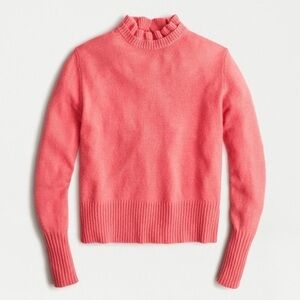 J. Crew Lambs Wool Blend Ruffle Neck Sweater in Brilliant Coral